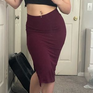 Burgundy pencil skirt with a slit on the side